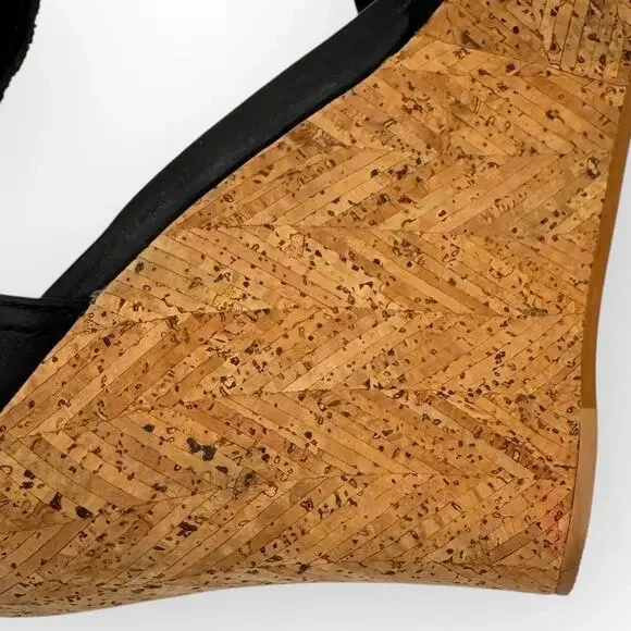 Ugg Black Leather Beaded Ankle Strap Cork Platform Wedge Sandals 8.5 Breathable - Picture 16 of 16